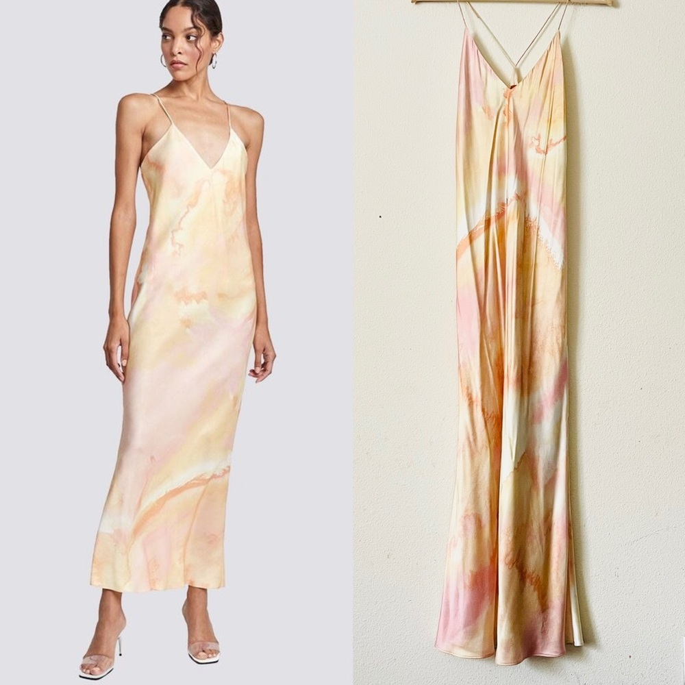 Alix NYC LARGE Lewis 100% silk watercolor tiedye slip midi dress